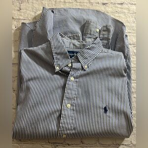 RALPH LAUREN CLASSIC FIT BLUE/WHITE STRIPED COTTON BUTTON DOWN SHIRT SIZE 16.5